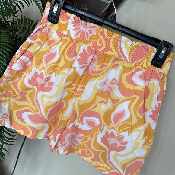 BP Nordstrom Smocked Waist Retro Hippie Shorts Yellow Pink Floral Lined Boho - Picture 6 of 14